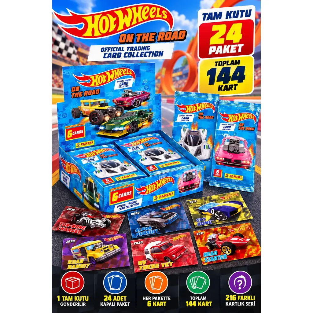 Panini Hot Wheels On The Road Kart Kutusu 24 Paket 144 Kart Araç Temalı Trading Card