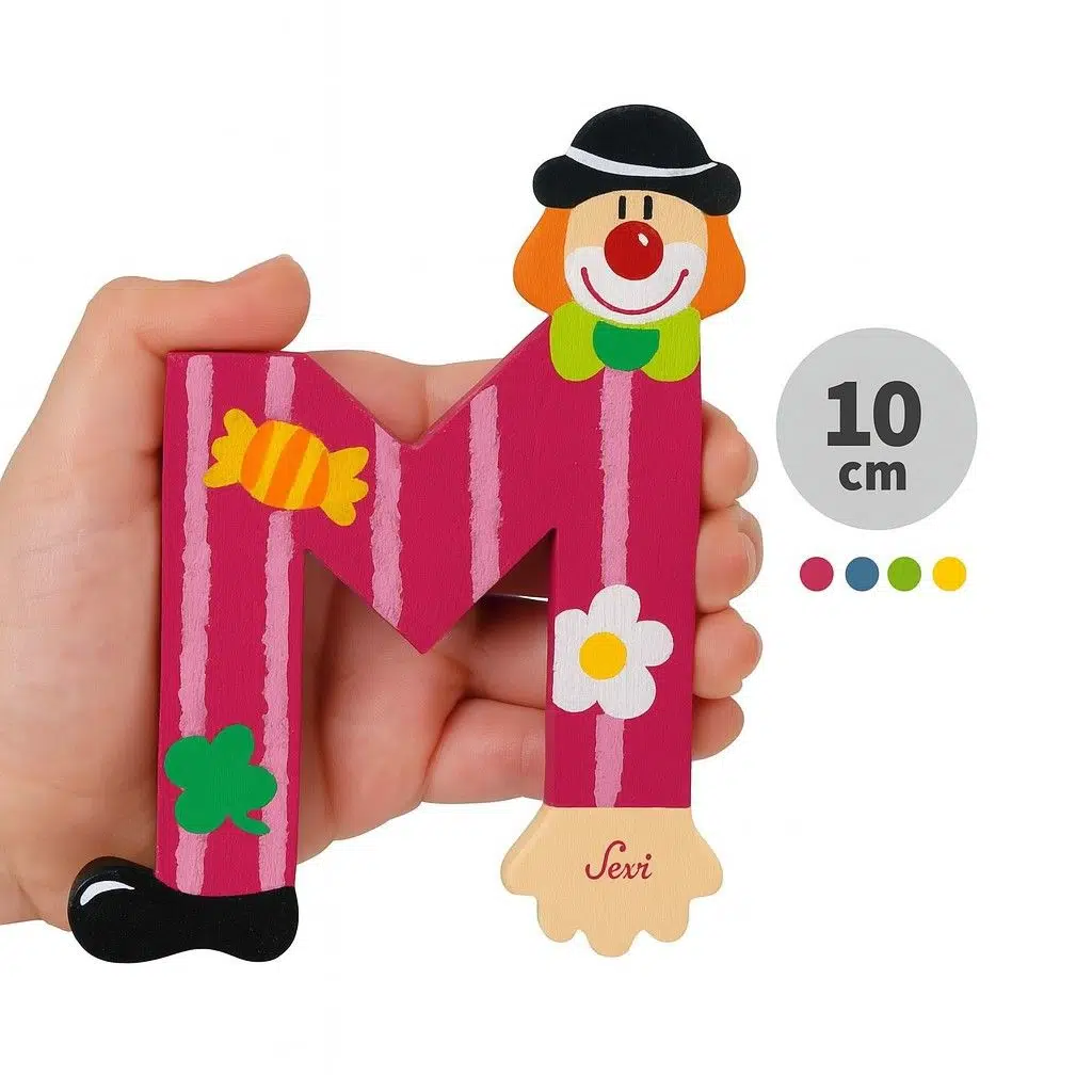 Palyaçolu Ahşap M Harfi - Renkli ve Eğlenceli Tasarım (10 cm)