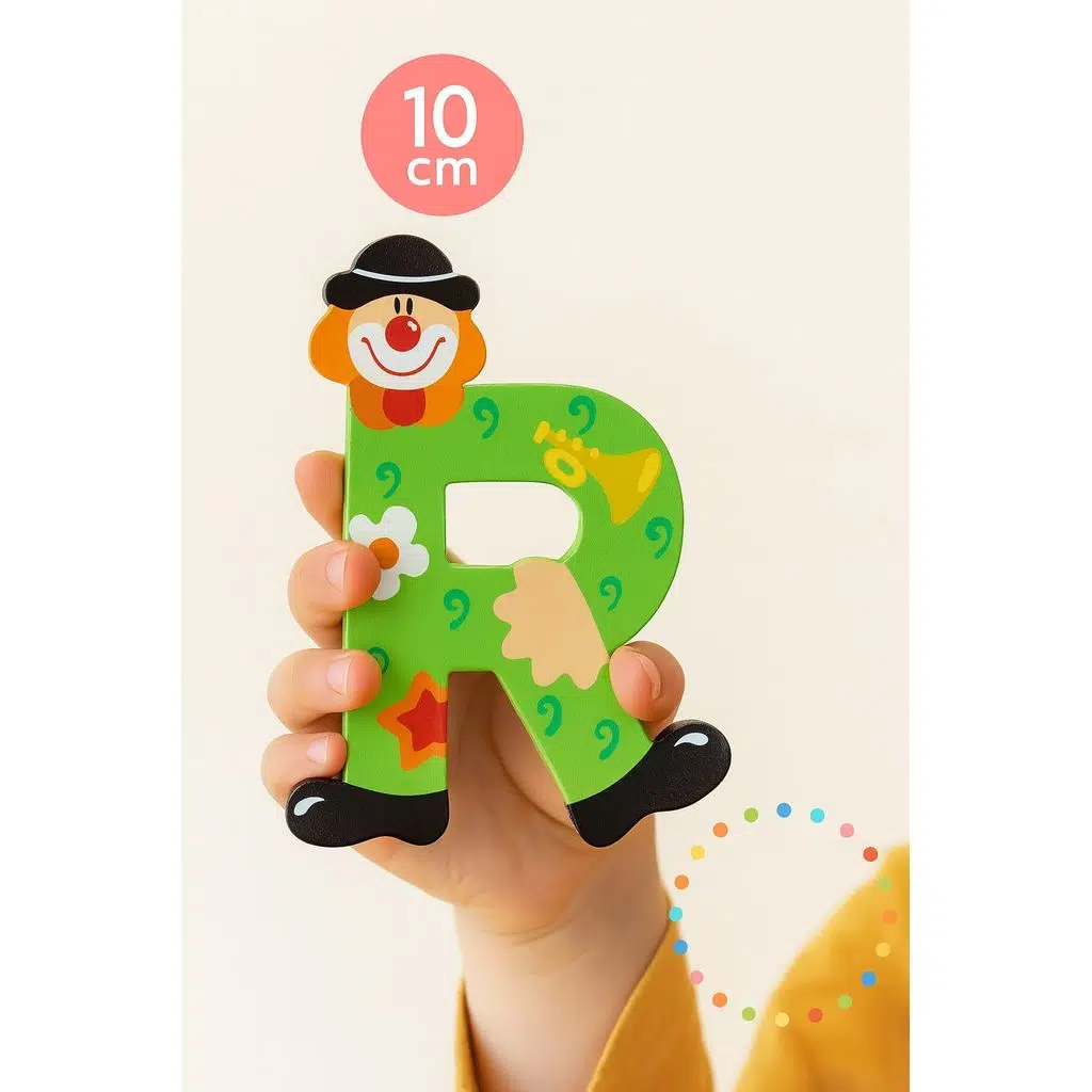 Palyaçolu Ahşap R Harfi - Renkli ve Eğlenceli Tasarım (10 cm)