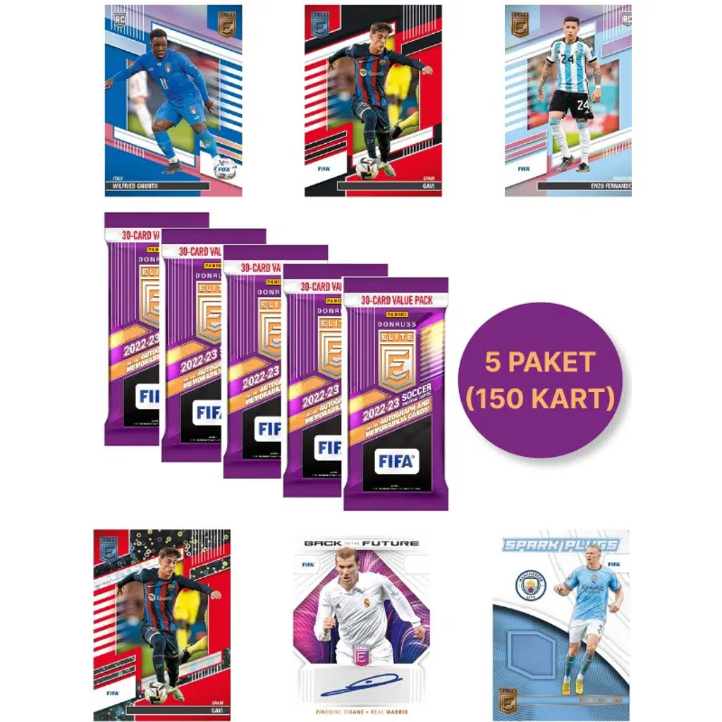 Panini 2022 - 23 Donruss Elite FIFA Futbolcu Kartları - Fat Pack - Özel Koleksiyon Serisi - 5 PAKET