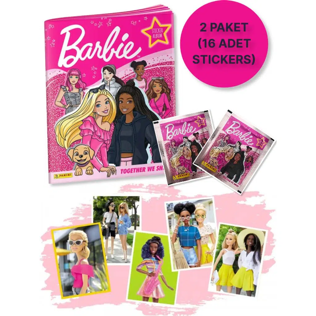 Panini Barbie Sticker Collection Album - Barbie Sticker Albümü +  1 Poster + 2 PAKET ( 16 Stickers )