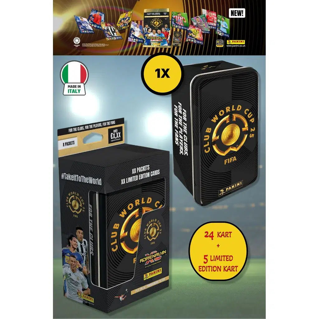 Panini Club World Cup 25 Futbolcu Kartları Tin Box Metal Kutu (24 Kart + 5 Limited Edition Kart)