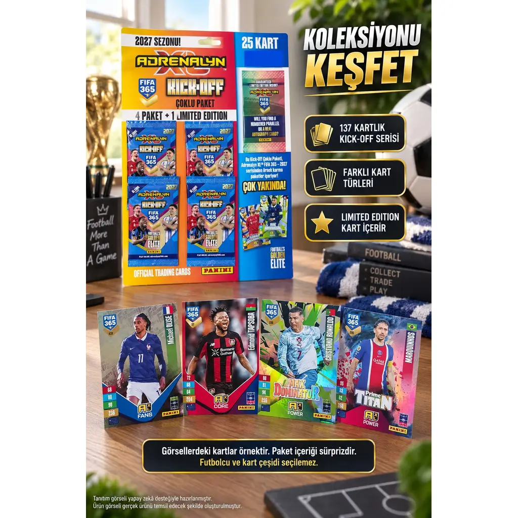 Panini FIFA 365 2027 Adrenalyn XL Kick-Off Futbolcu Kartı 4 Paket + 1 Limited Edition - 25 ADET Kart