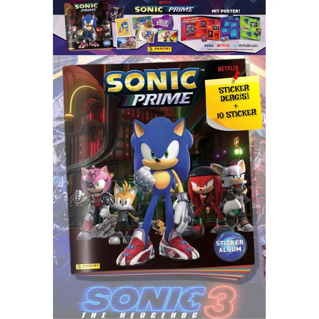 Panini Sonic Prime The Hedgehog Movie - 3 Sticker Çıkartma Albüm Dergisi + 2 Paket (10 Adet Sticker)