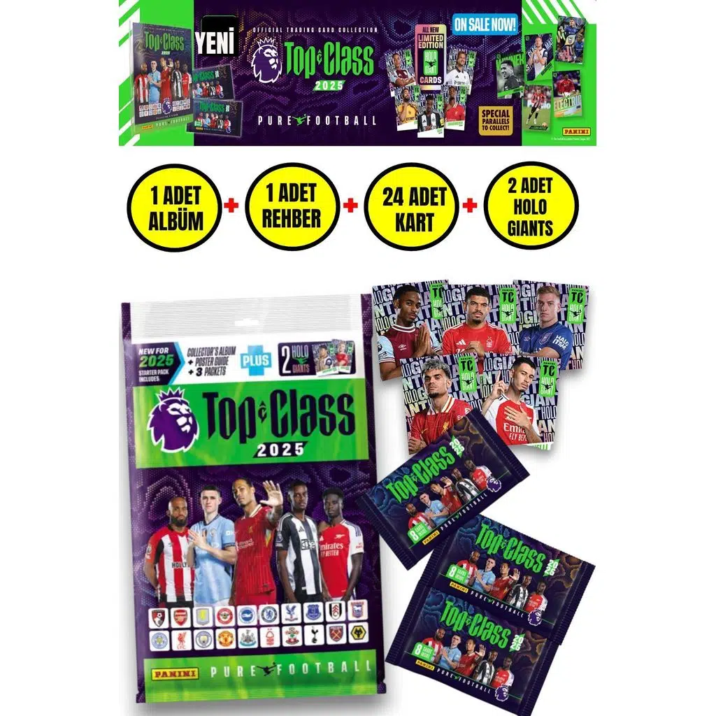 Panini Top Class 2025 Premier League Koleksiyon Futbolcu Kartı Albüm Dergi 24 Adet Kart+2 Holo Kart