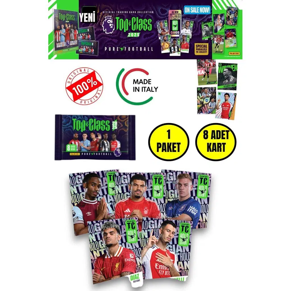 Panini Top Class 2025 Premier League Koleksiyon Futbolcu Kartları  (1 Paket & 8 Adet Kart )
