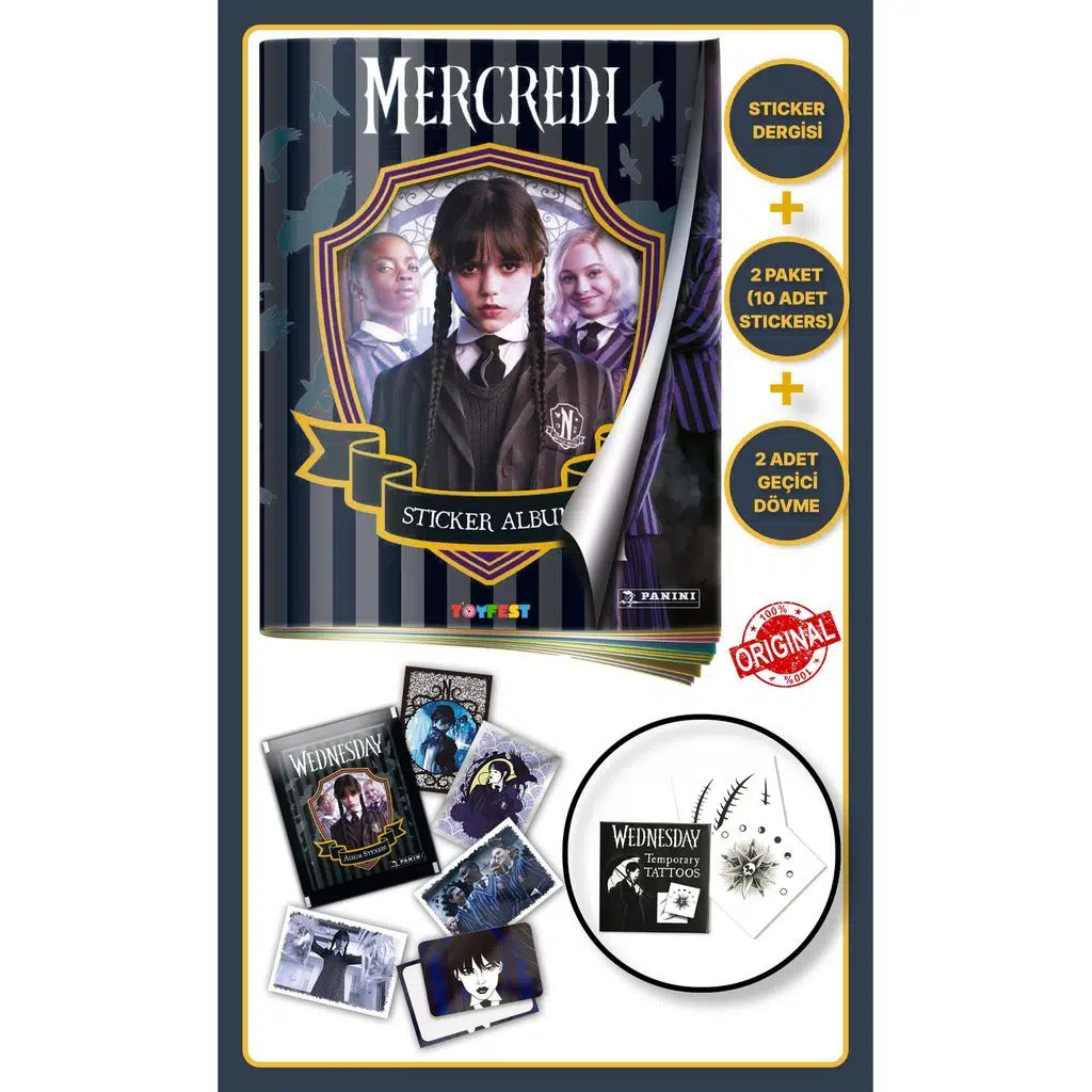 Panini Wednesday Koleksiyon Sticker Çıkartmaları Dergisi + 2 Paket (10 Adet Sticker) + Geçici Dövme