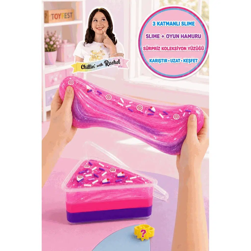Jelly Cakes Pinky Plum Squishy 3 Katmanlı Sıkmalık Sürpriz Yüzüklü Pasta Dilimli Duyusal Slime