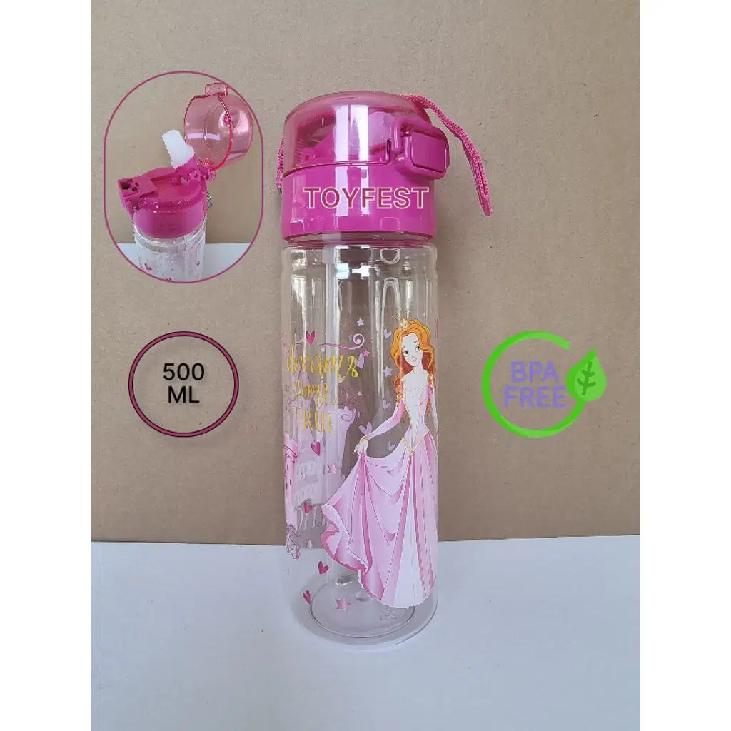 Pipetli Suluk Matara - Kilit Kapaklı Prenses Temalı - 500 ML