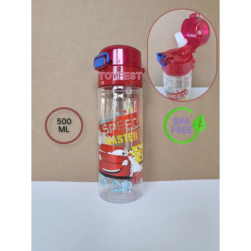 Pipetli Suluk Matara - Kilit Kapaklı Speed Master Car Hızlı Araba Temalı - 500 ML