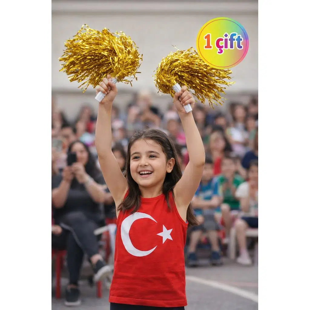 PonPon Metalik Parlak Altın Amigo Sopalı Dayanıklı Hafif Tezahürat Ponponu 1 Çift