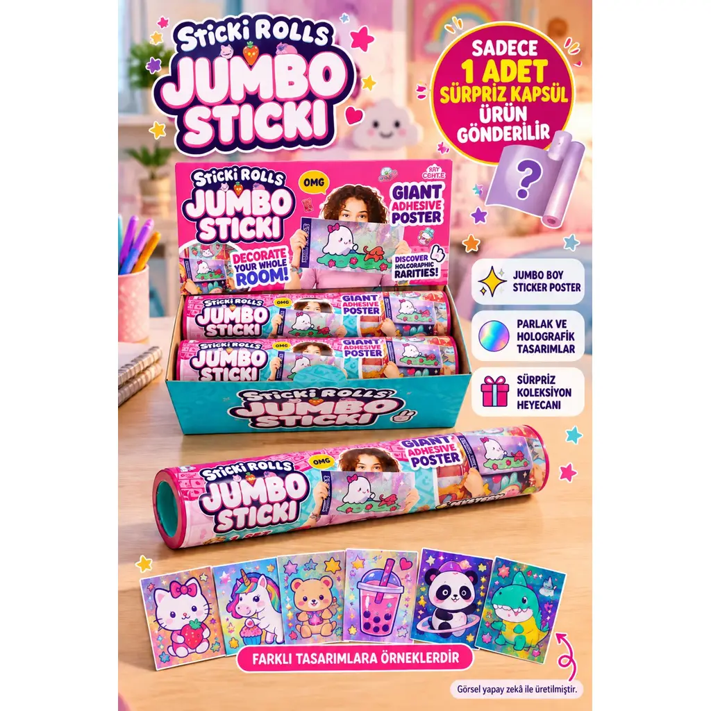 Sticki Rolls Jumbo Sürpriz Holografik Sticker Poster Series 3 Tekli Kapsül 1 Adet