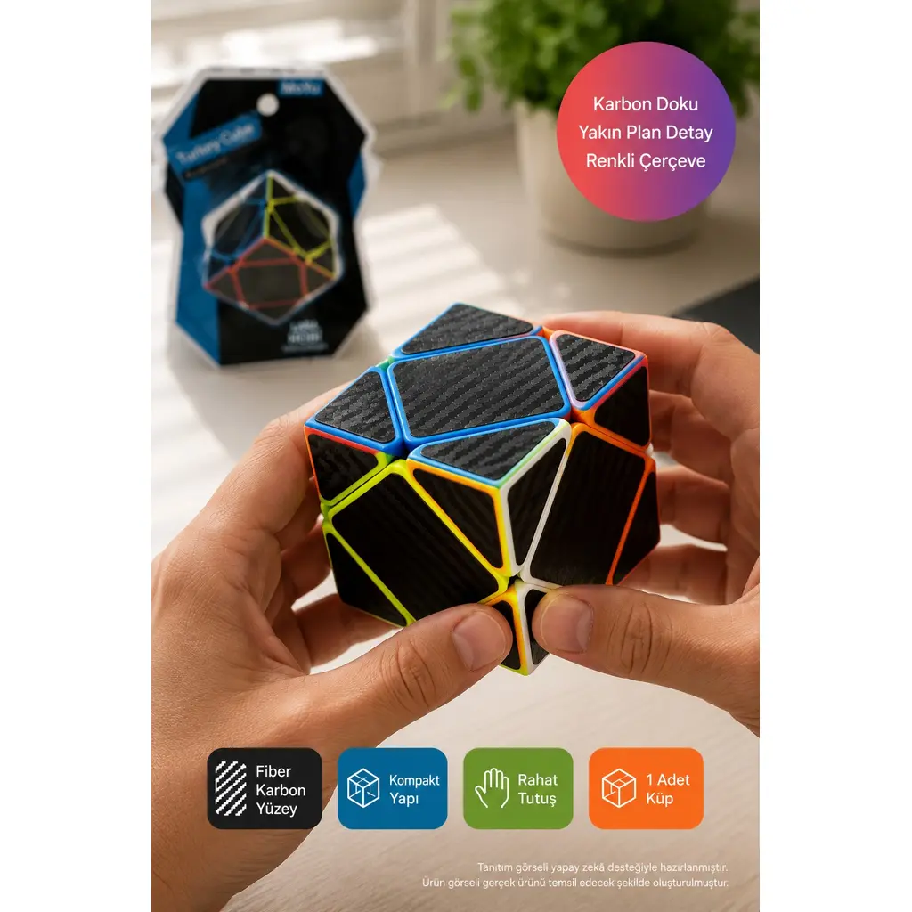 MoYu Skewb Zeka Küpü MF8960 Fiber Karbon Desenli Renkli Eğitici Akıl Mantık Hobi Puzzle Oyunu 5,4 cm