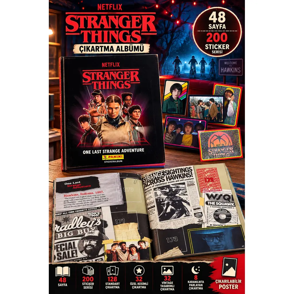 Panini Stranger Things Çıkartma Albümü 48 Sayfa 200 Sticker Serisi Posterli Yapıştırma Albüm