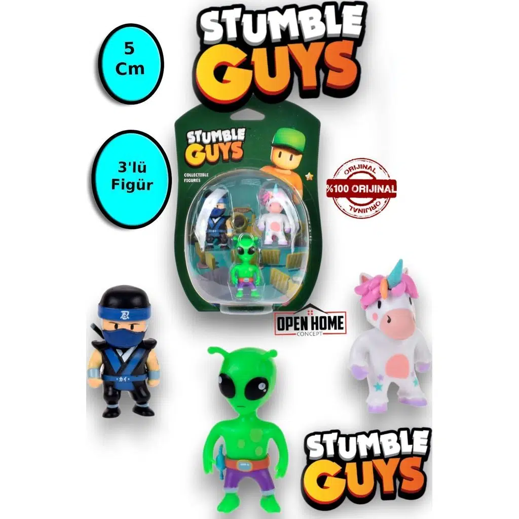 Stumble Guys 3'lü Figür - 5 Cm -green Alian-ninja Kai-meower- 3 Adet
