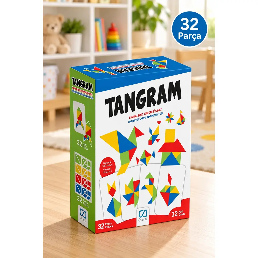 Tangram 32 Parça Zeka Oyunu Çocuklar İçin Eğitici Geometrik Şekilli Dikkat ve Beceri Geliştirme Seti