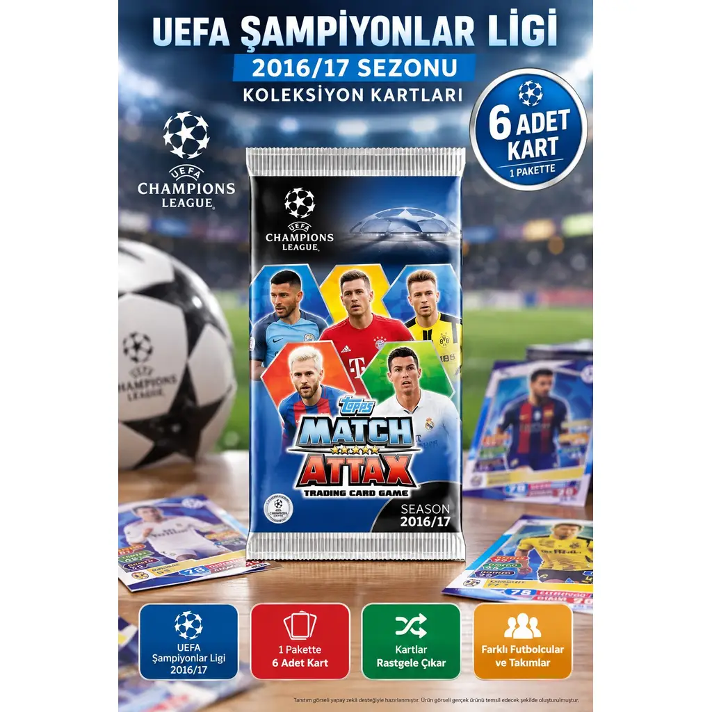 Topps Match Attax UEFA Şampiyonlar Ligi 2016/17 Futbolcu Koleksiyon Kartı 6'lı Paket
