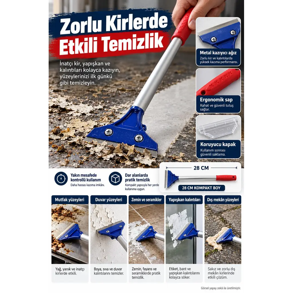 Yüzey Kazıyıcı Metal Bıçaklı Alüminyum Gövdeli Koruyucu Kapaklı Temizlik Aparatı 28 cm