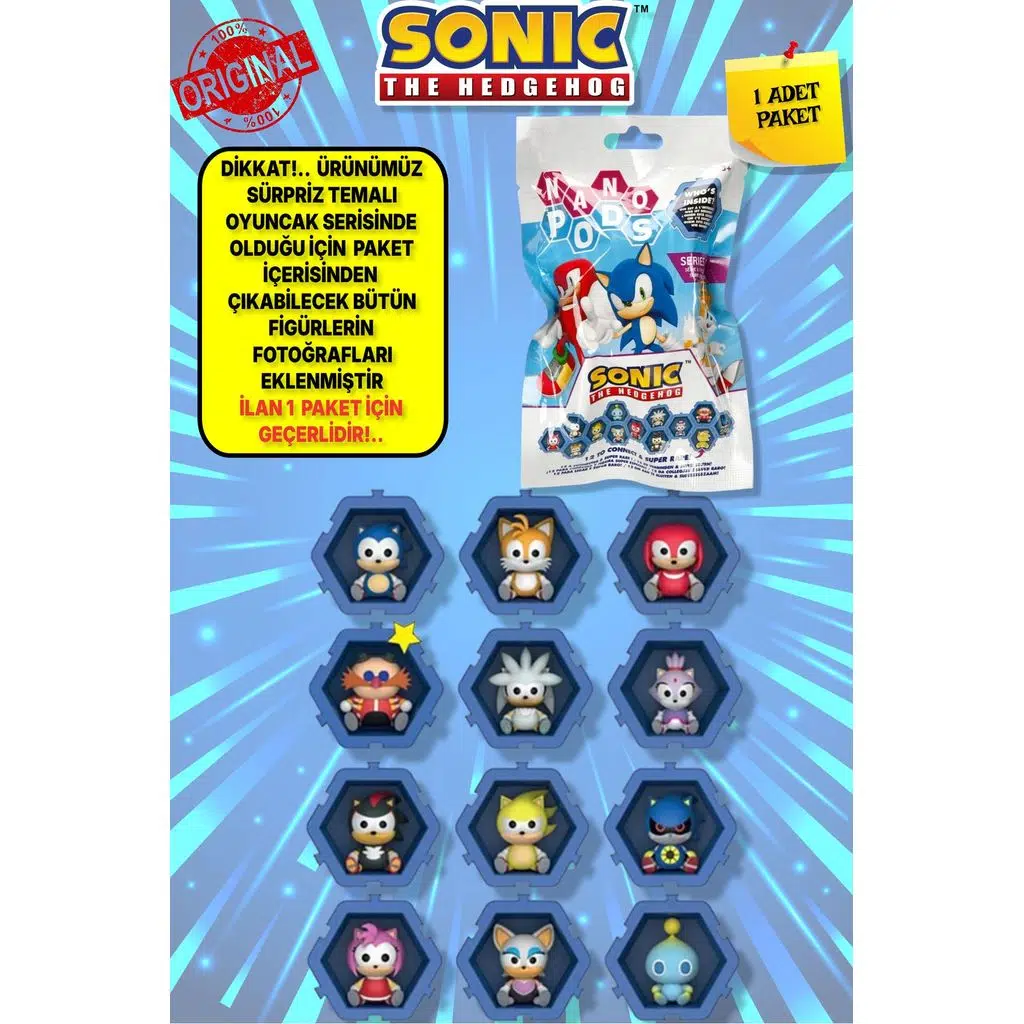 WIB Sonic Hedgehog - Sonic Kirpi Nano Pods Blind Bag Sürpriz Figür - 1 ADET
