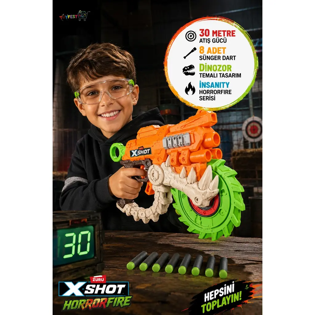 Horror Fire Dart Tabancası 8 Dart 30 Metre Atış Gücü Insanity Serisi 28 Cm