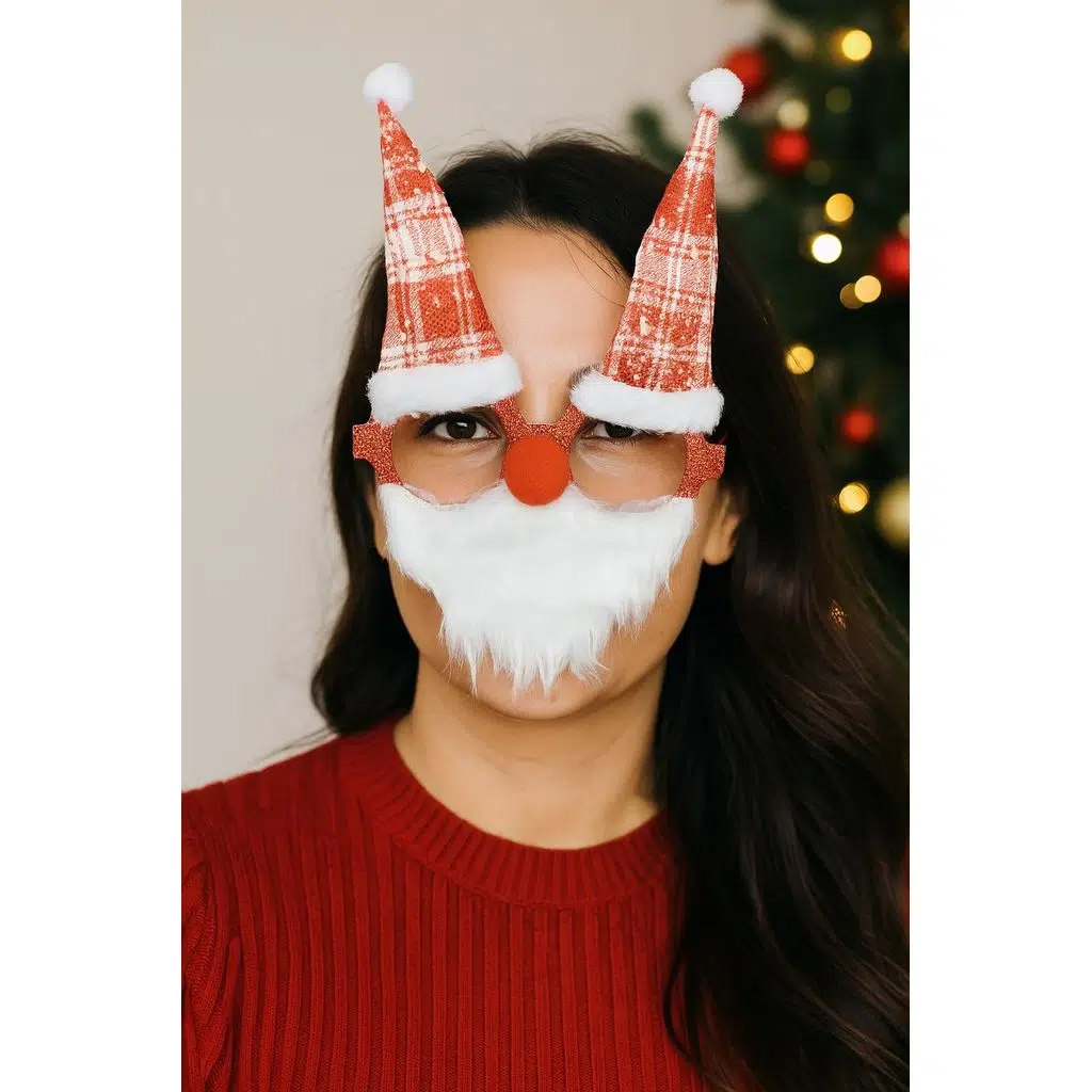 Yılbaşı Gözlüğü Noel Baba Sakallı Şapkalı Parti Aksesuarı Komik Fotoğraf Çekimi Gözlük Modeli