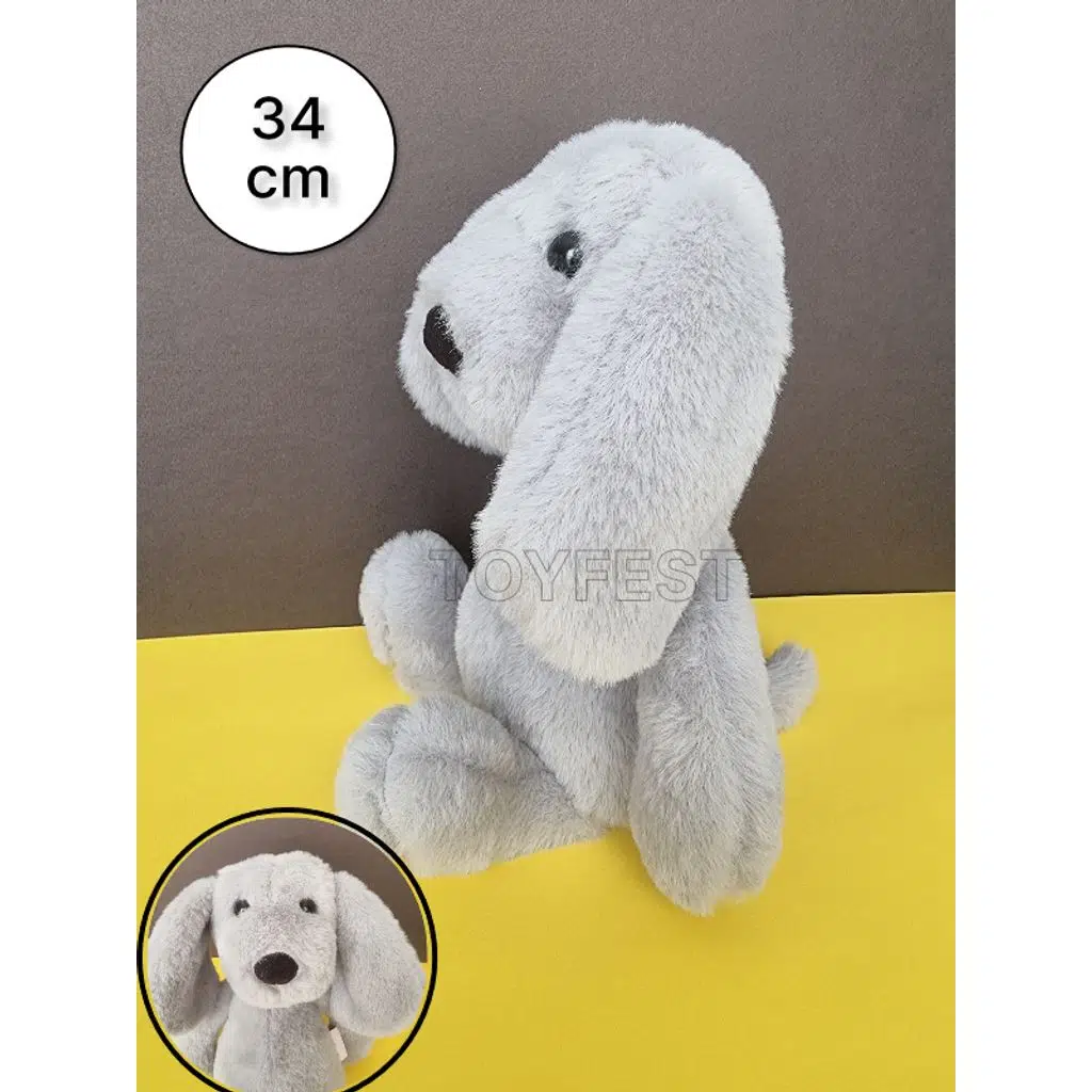 Yumuşak Tüylü Uyku Arkadaşı Peluş Oyuncak Köpek - Gri - 34 cm