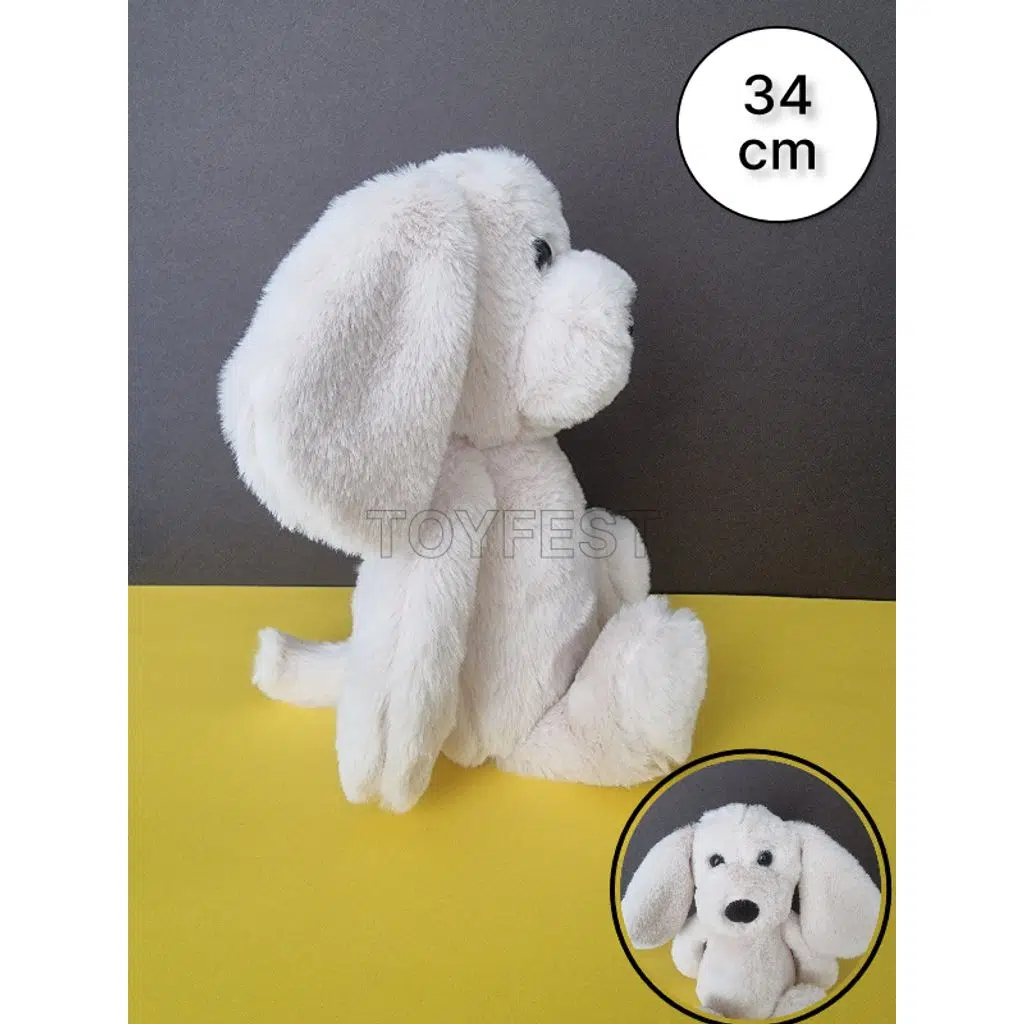 Yumuşak Tüylü Uyku Arkadaşı Peluş Oyuncak Köpek - Krem - 34 cm